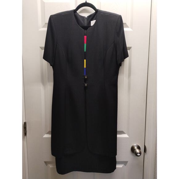 Vintage Julian Taylor Size 12 Black Color Block Shoulder Pads Structured Dress - Picture 1 of 7